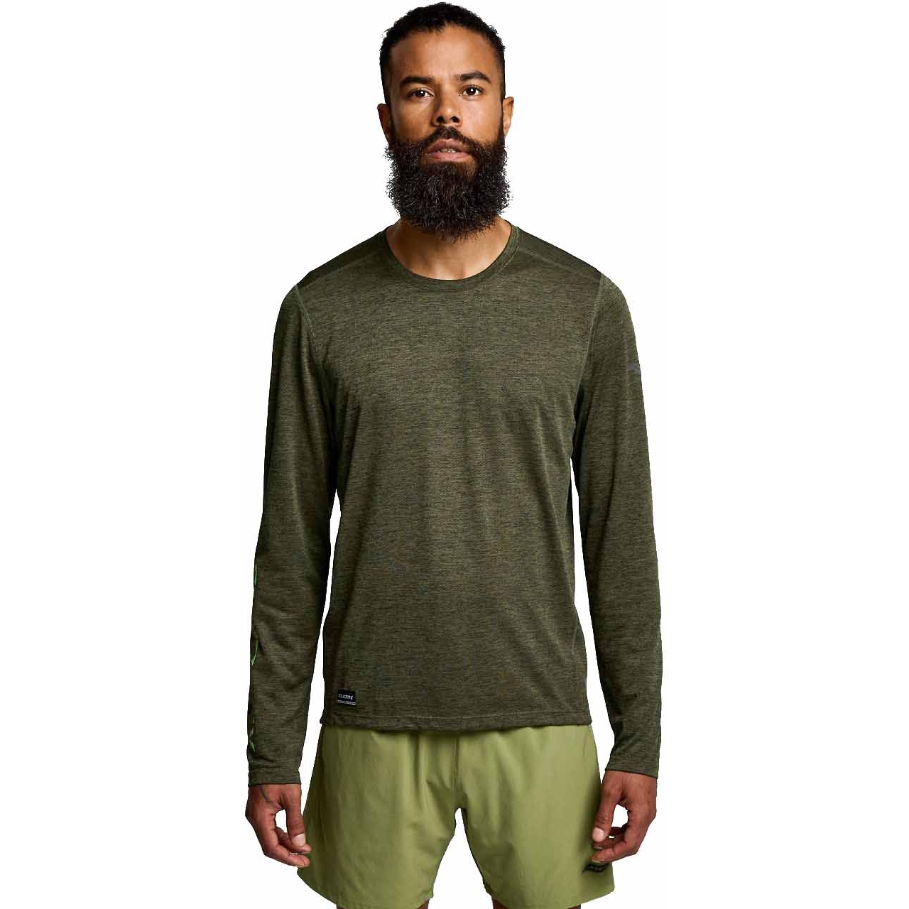 Image of Saucony Stopwatch Graphic Long Sleeve Shirt - umbra heather graphic