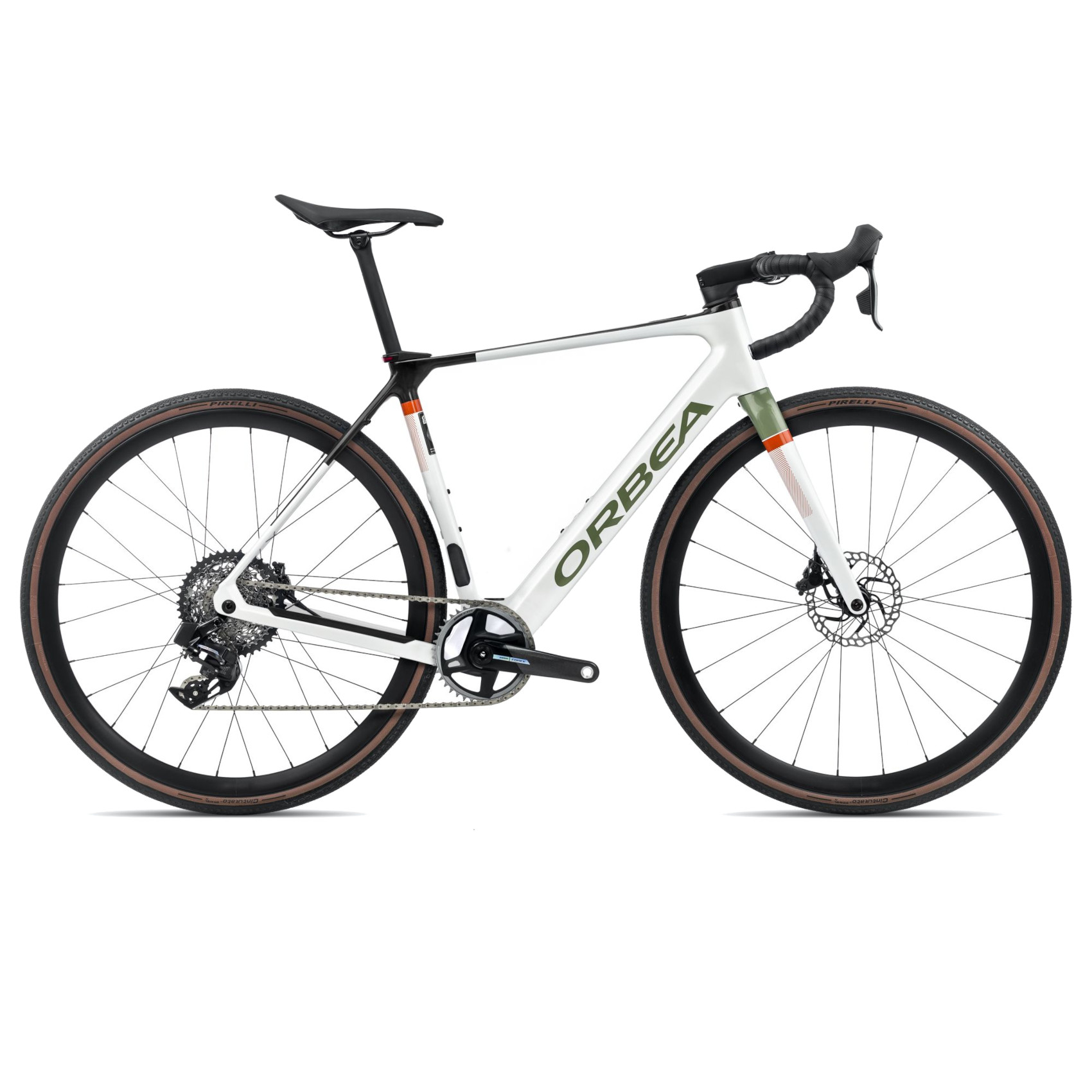 Picture of Orbea GAIN M21e 1X - Carbon Electric Road Bike - 2024 - White Chic - Metallic Green Artichoke (gloss)