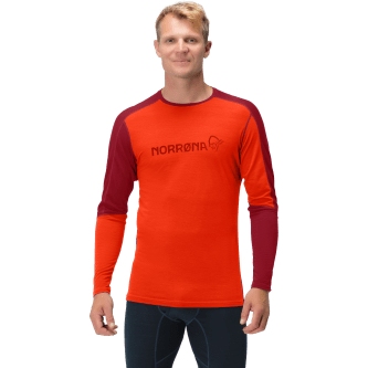 Productfoto van Norrona falketind equaliser merino round Neck Shirt met Lange Mouwen Heren - Arednalin/Rhubarb