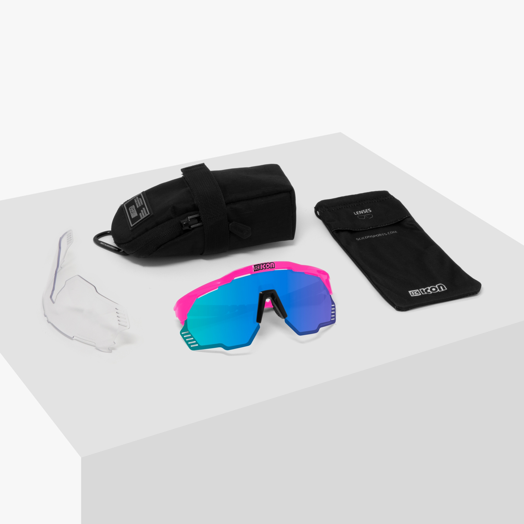 Scicon Aeroshade Kunken Glasses - Pink Fluo - Multimirror Blue