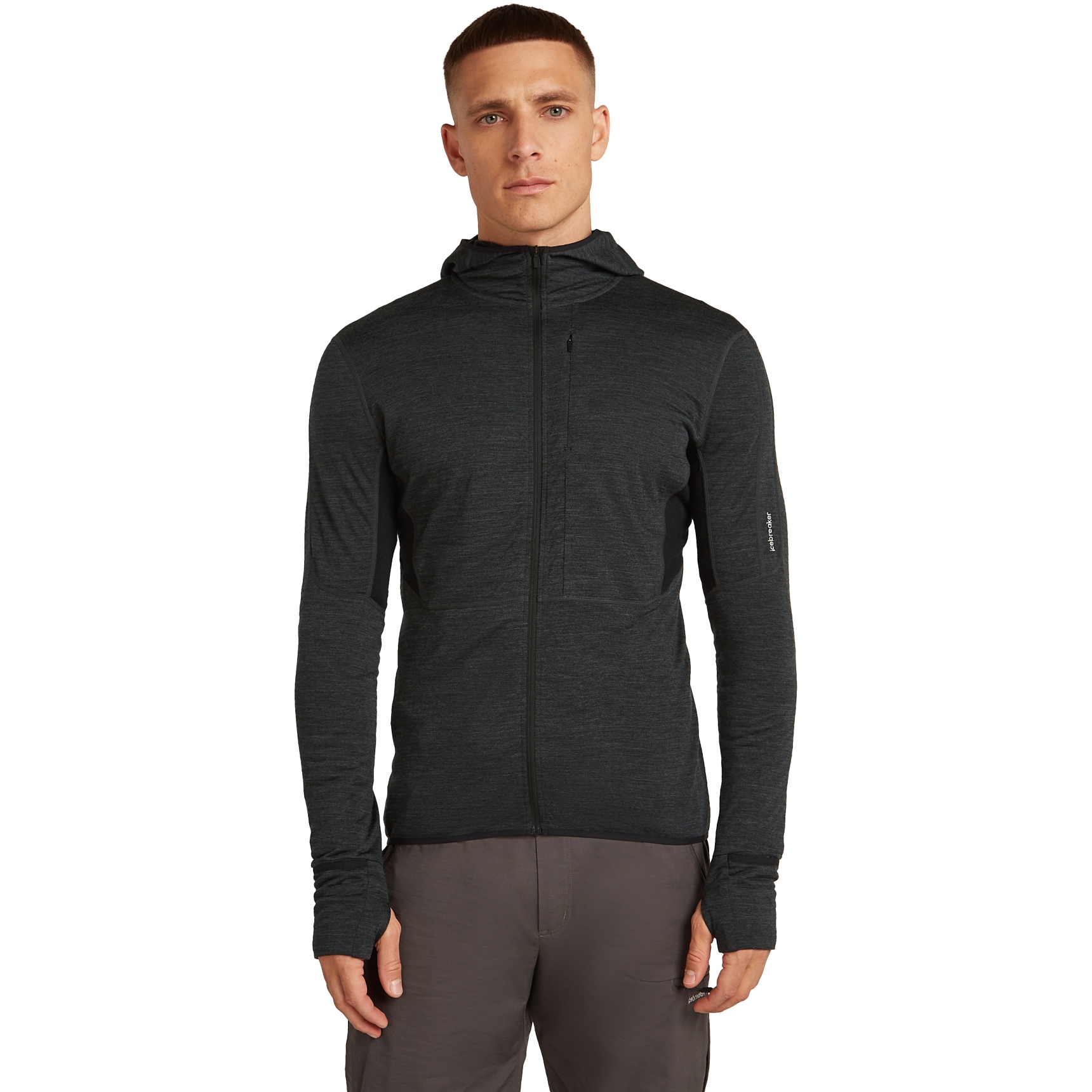 Produktbild von Icebreaker Merino 200 Realfleece™ Descender Zip-Hoodie Herren - Jet Hthr/Schwarz