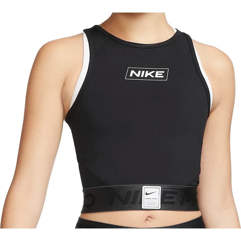 Image of Nike Pro Dri-Fit Cropped Tank Top Women - black/dark smoke grey/white DQ5593-010