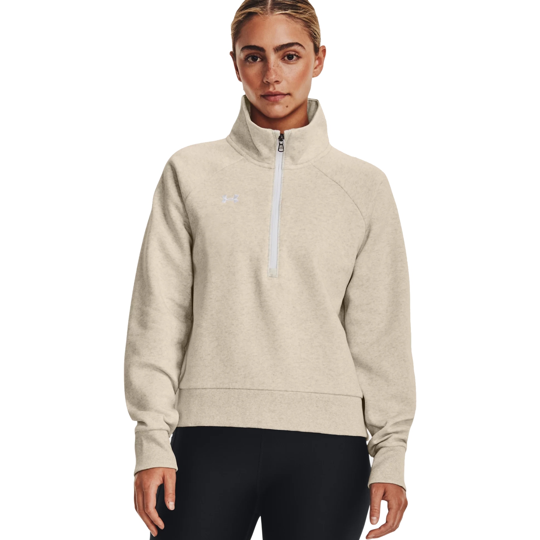 Produktbild von Under Armour UA Rival Fleece Sweatshirt mit ½ Zip Damen - Oatmeal Light Heather/White