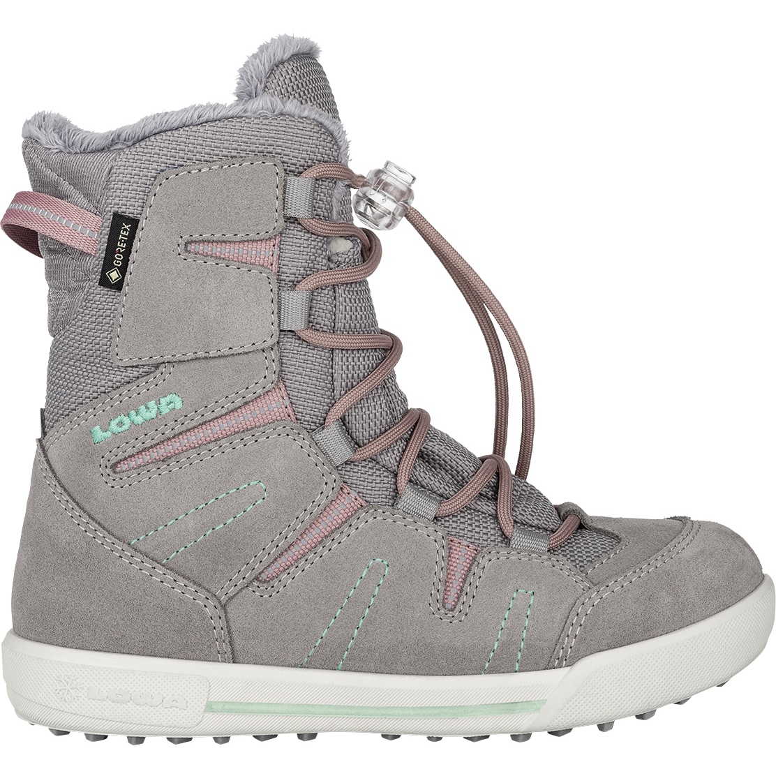 Детские зимние ботинки LOWA Lucy GTX HI - серый/розовый (размер 36-40)