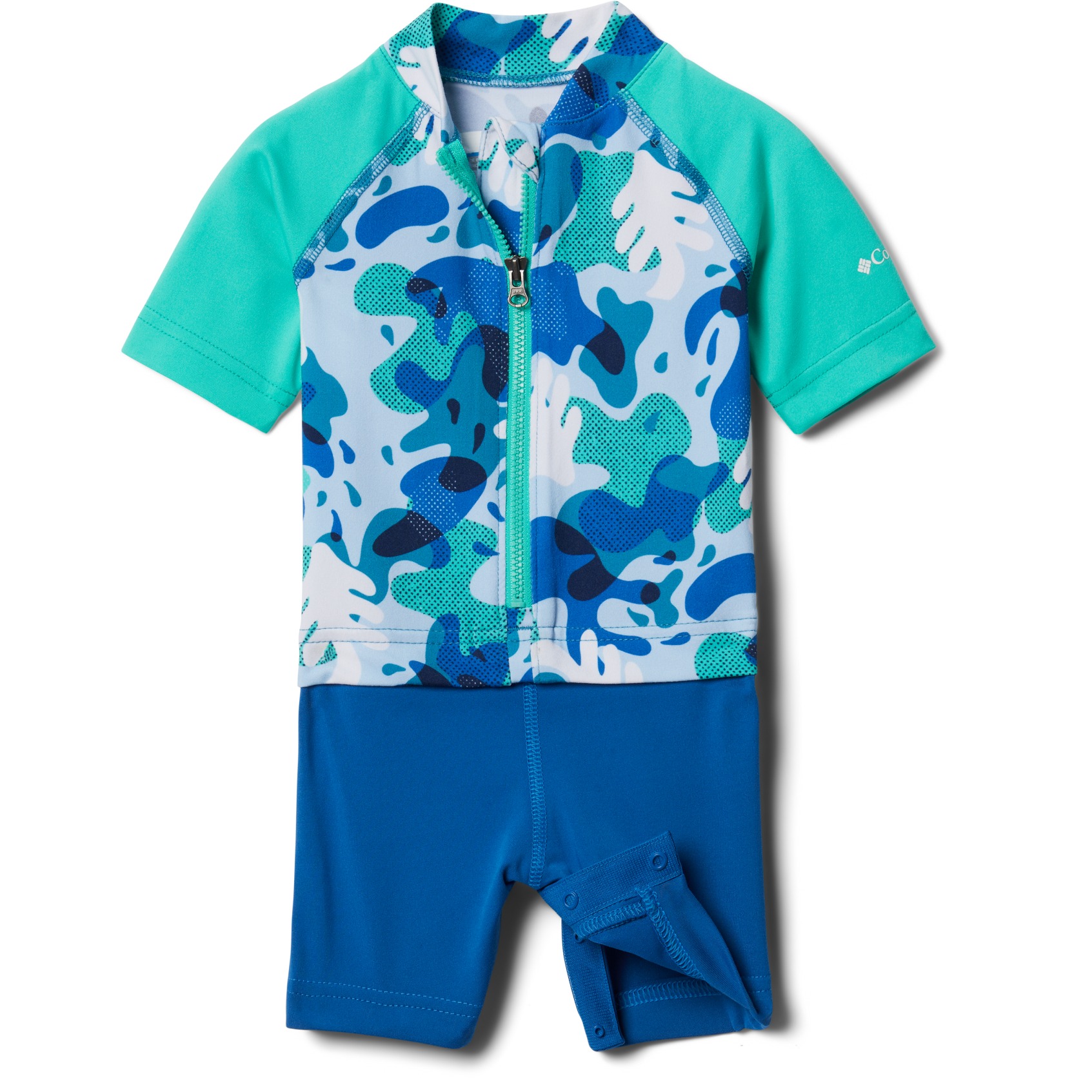 Picture of Columbia Sandy Shores Sunguard Suit Kids - Deep Marine Splash Camo, Electric Turquoise