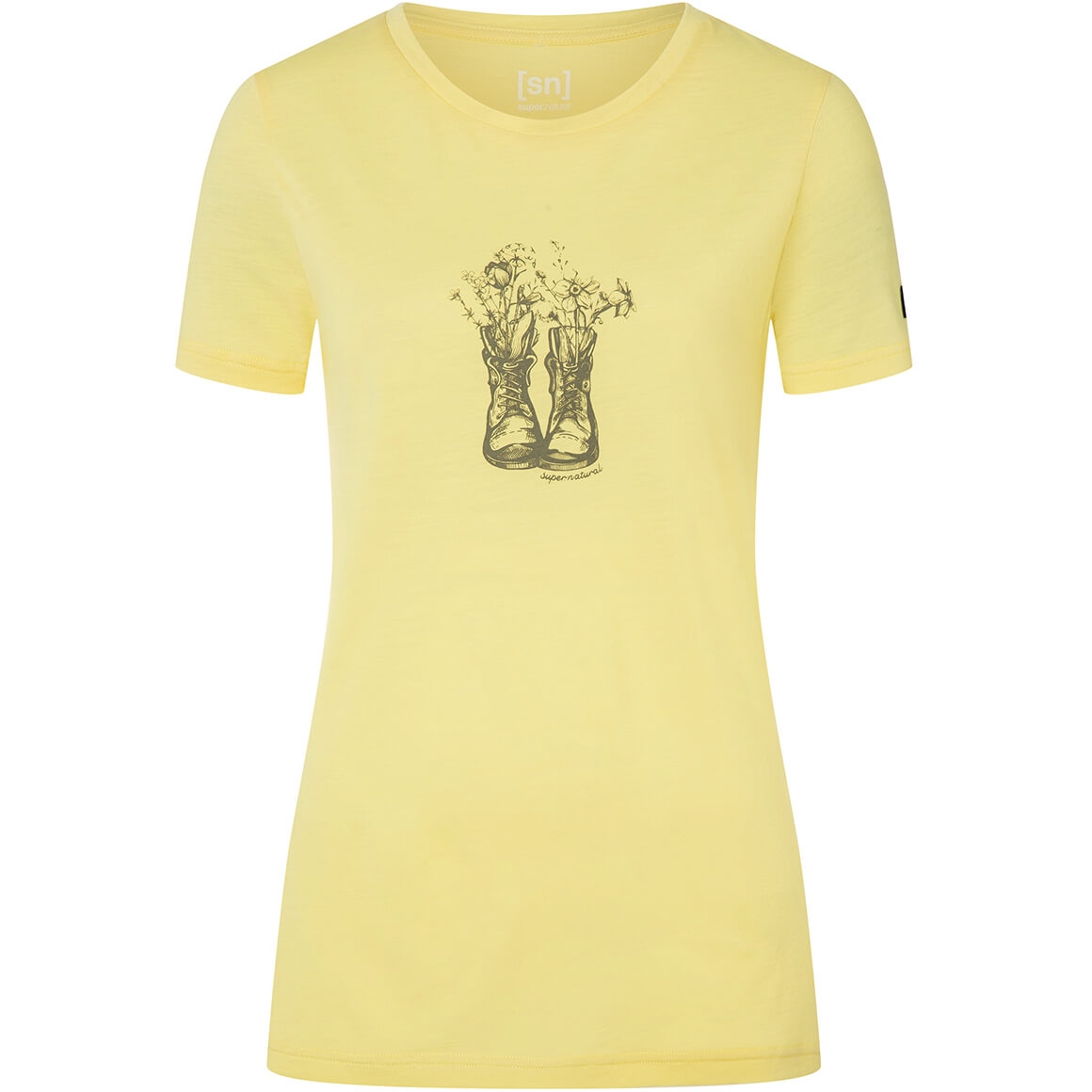 Photo produit de SUPER.NATURAL T-Shirt Femme - Flower Boots - Yellow Iris/Aloe