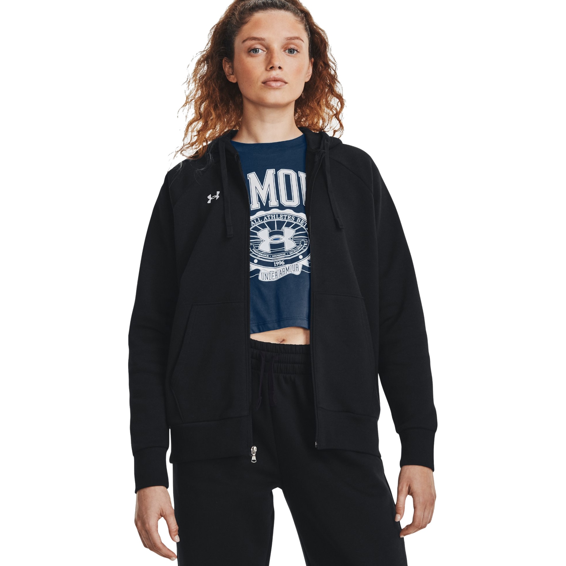 Under Armour Felpa con Cappuccio Donna UA Rival Fleece Full Zip Nero Bianco