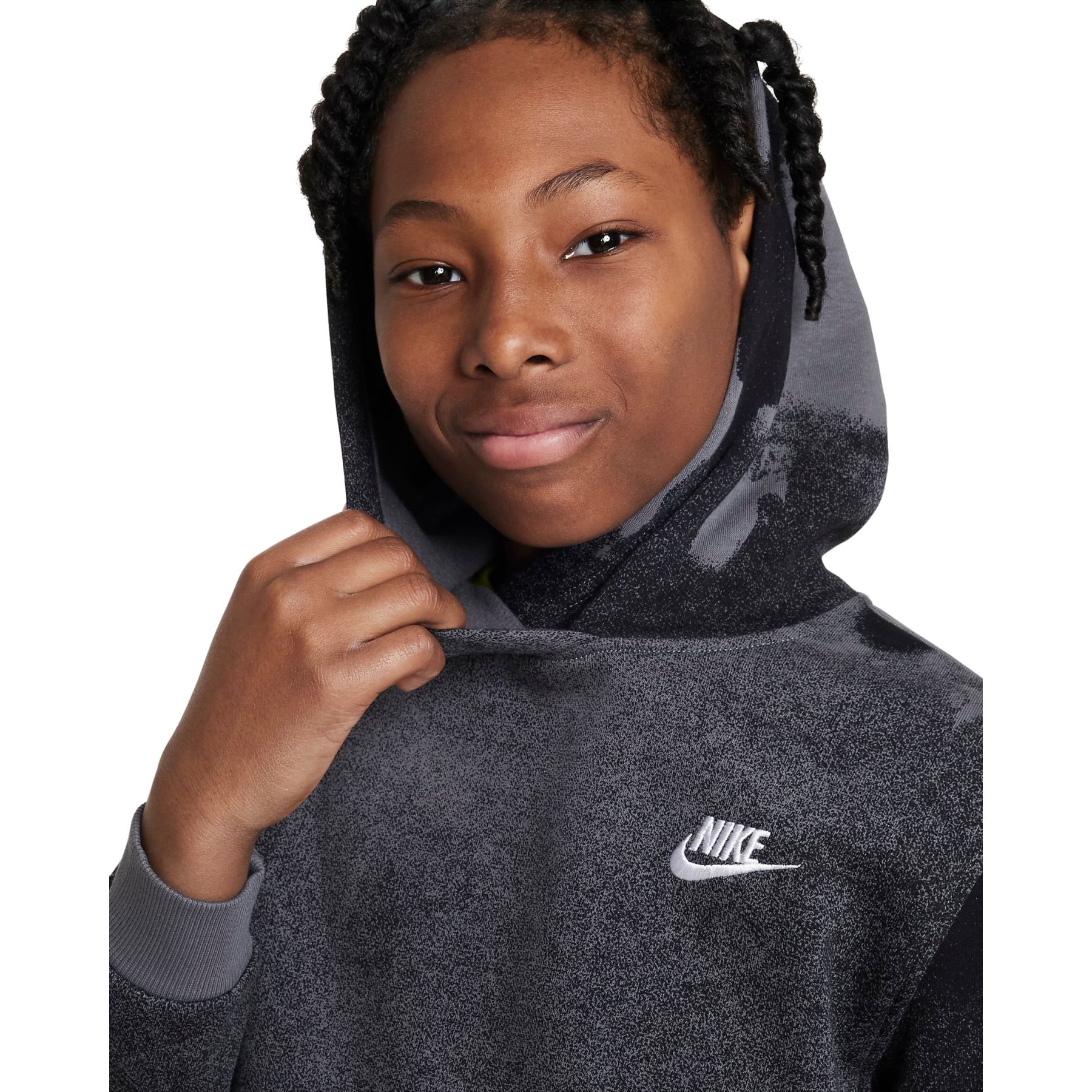 Nike FD3174-010 Sportswear - Hoodie für Club Kinder Fleece grey/white ältere black/iron