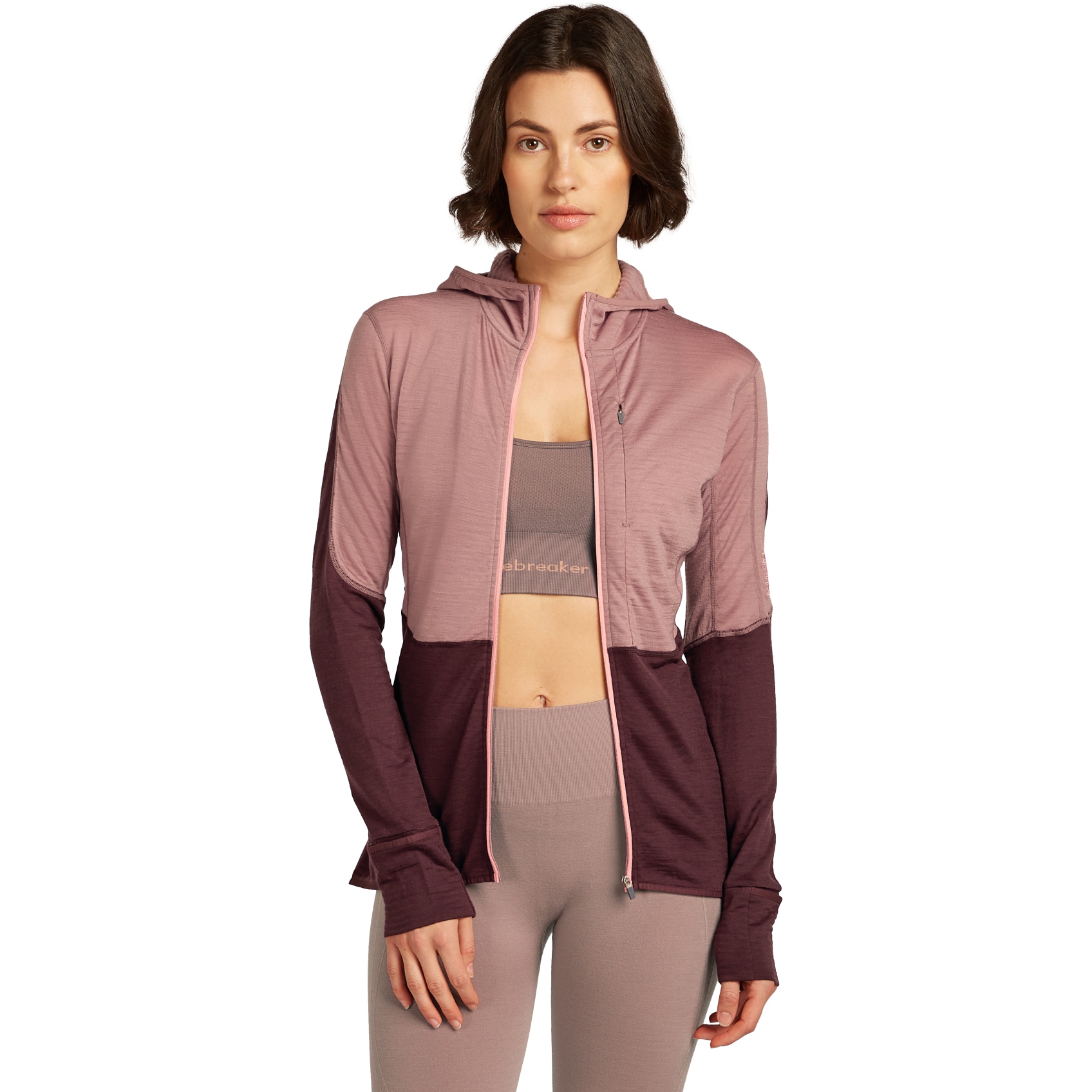 Produktbild von Icebreaker Merino 200 Realfleece™ Descender Zip-Hoodie Damen - Summit/Java/Acid Pink