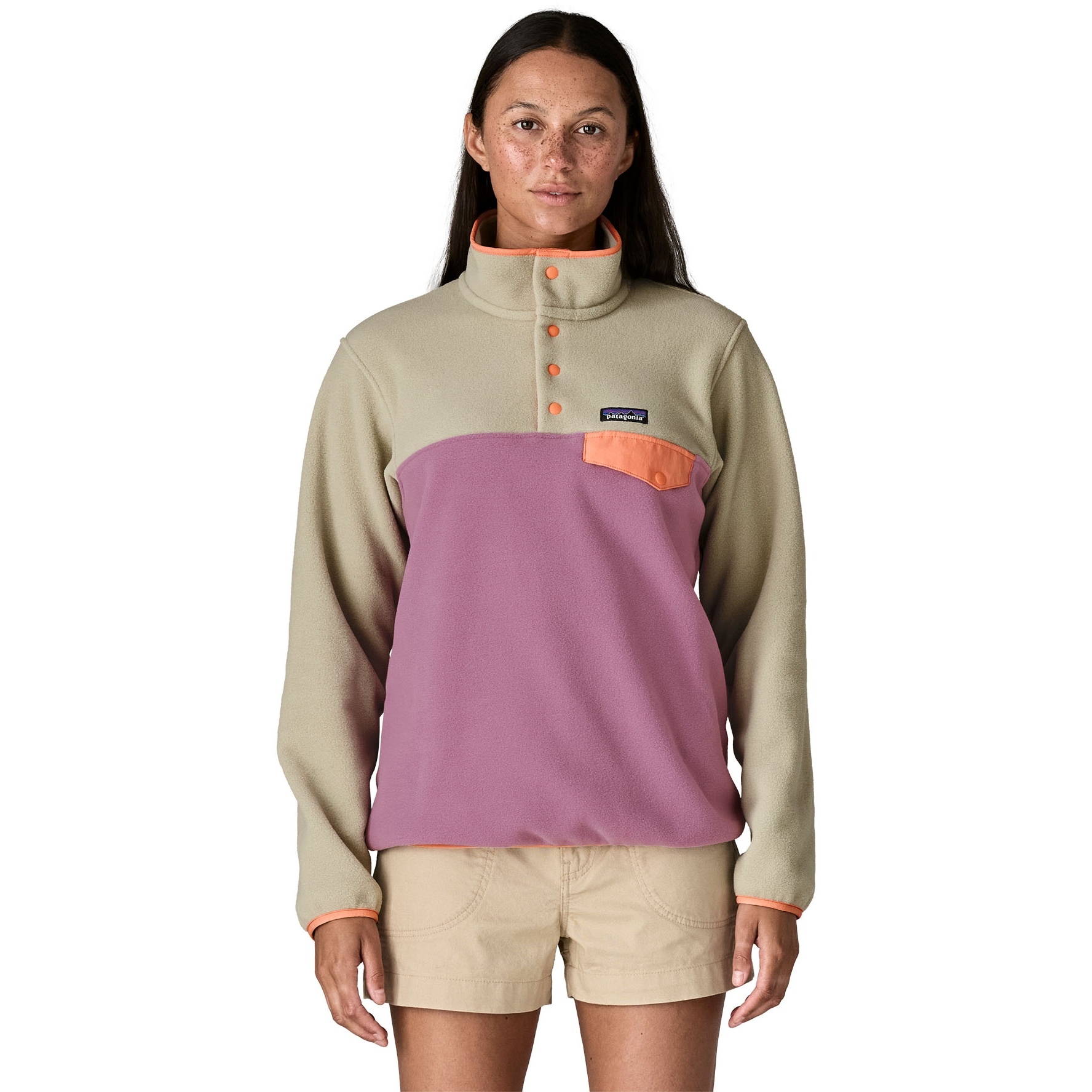 Женский флисовый пуловер Patagonia Lightweight Synchilla Snap-T - Светло-фиолетовый, бежевый