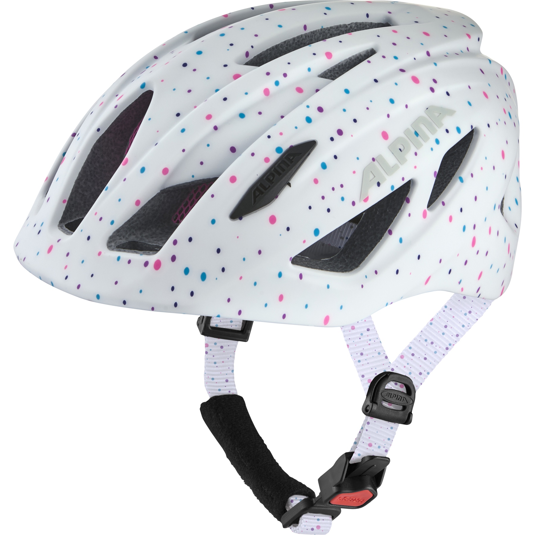 Produktbild von Alpina Pico Flash Kinderhelm - white polka dots gloss