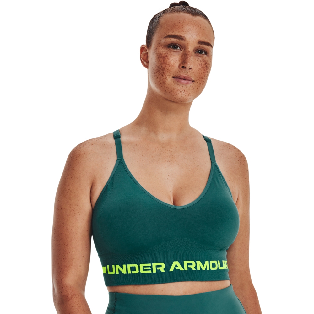 Under Armour UA Seamless Low Long Sports Bra Women - Coastal Teal/Lime Surge
