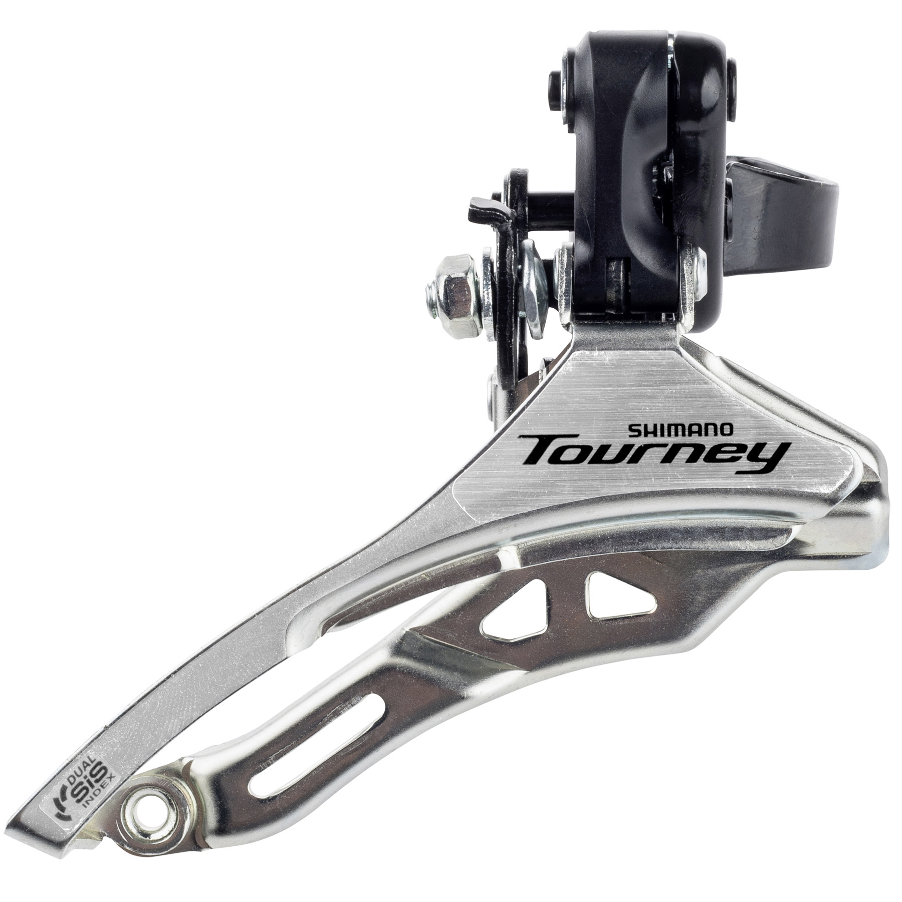 Productfoto van Shimano Tourney FD-TY300 Down Swing / Top Pull Front Derailleur 3x6/7 - High Clamp - black/silver