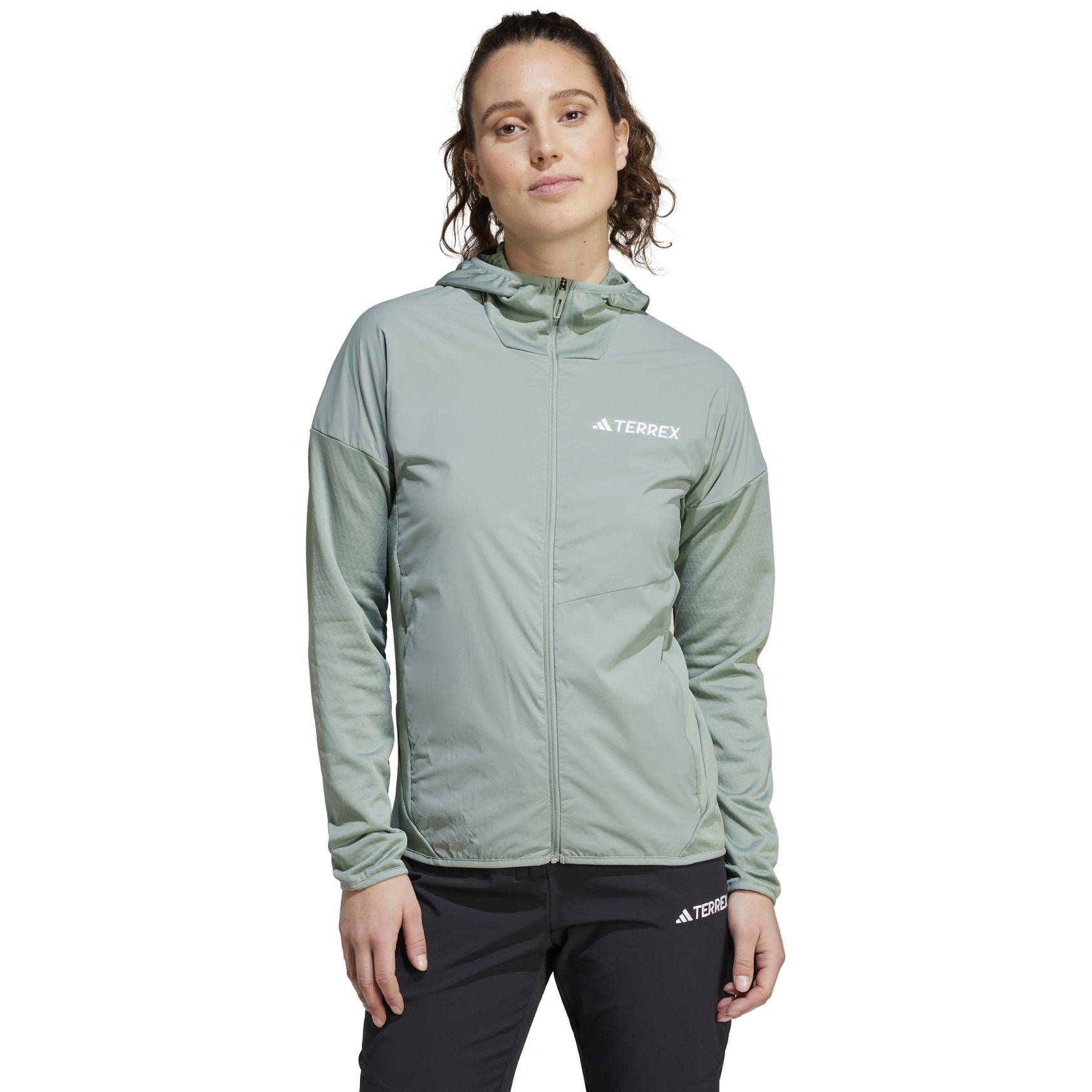 легкая флисовая куртка с капюшоном adidas TERREX Xperior Wind для женщин - серебристо-зеленый JE1363