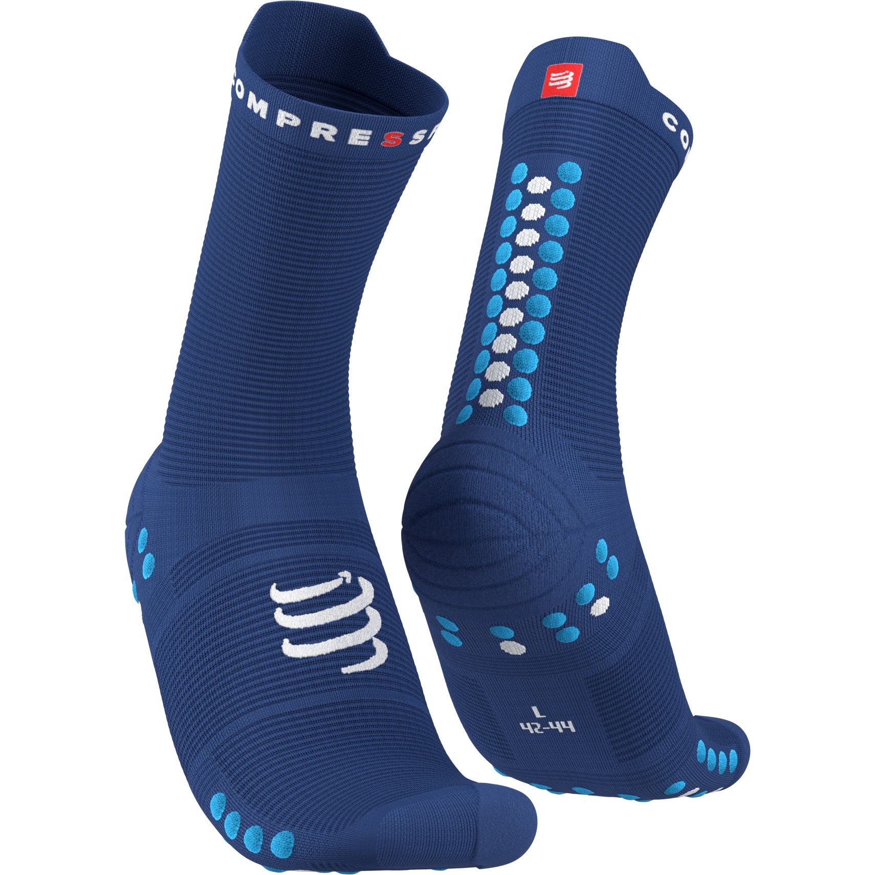 Image of Compressport Pro Racing Compression Socks v4.0 Run High - sodalite/fluo blue