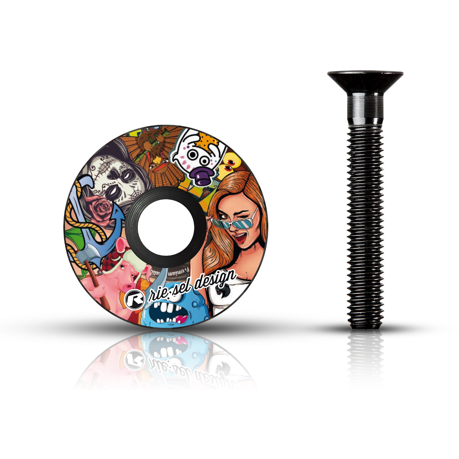 Bild von rie:sel design stem:cap Carbon Aheadkappe - stickerbomb II