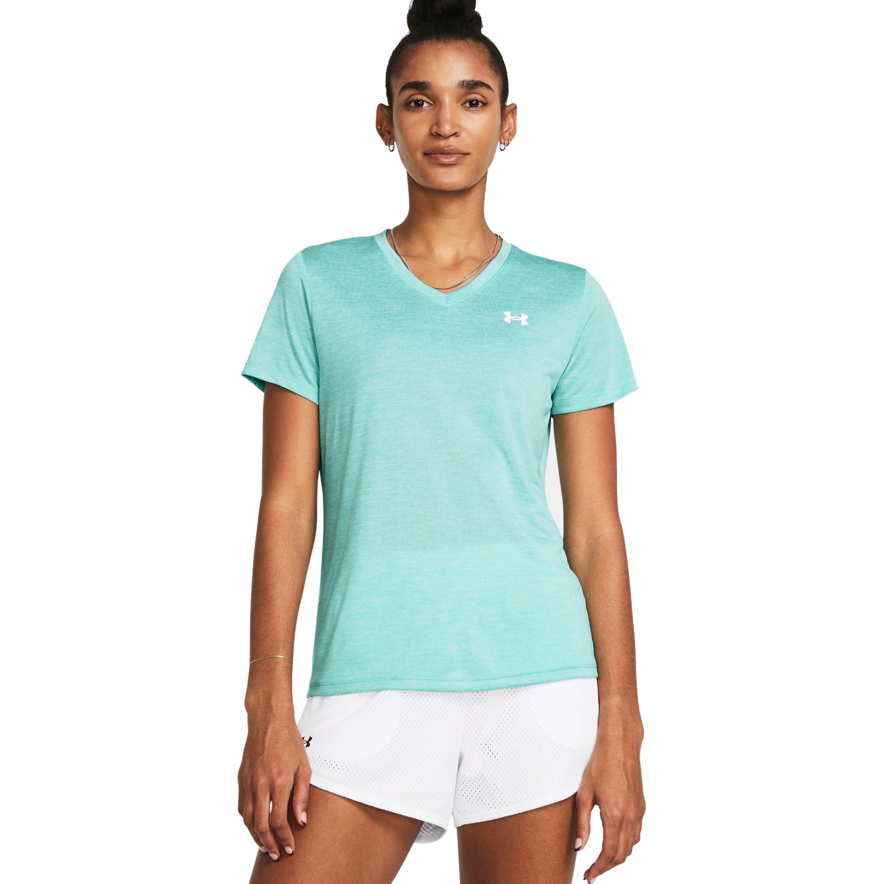 Picture of Under Armour UA Tech™ Twist V-Neck Short Sleeve Shirt Women - Radial Turquoise/White/White