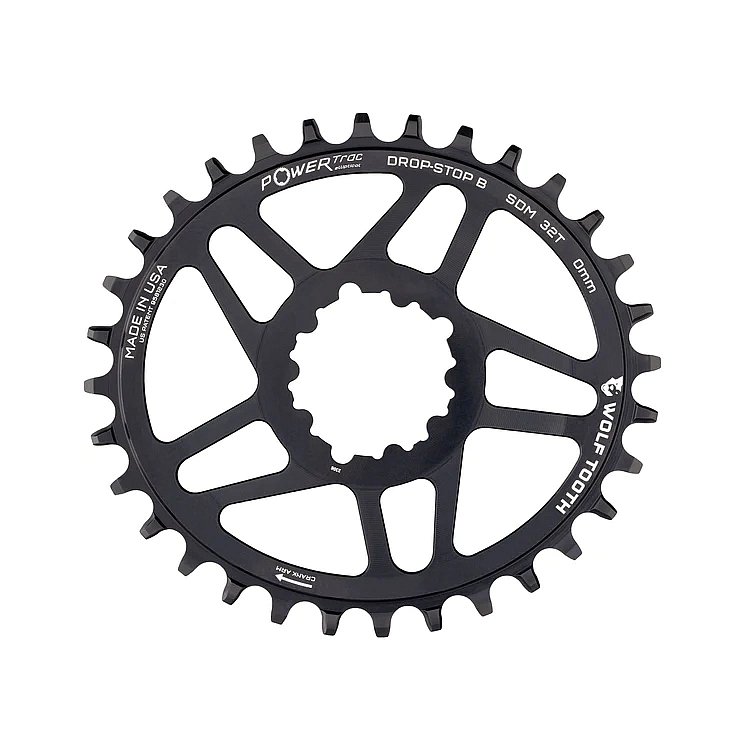 Picture of Wolf Tooth PowerTrac Elliptical Direct Mount Chainring for SRAM BB30 | Oval | Drop-Stop B | 0mm Offset - black