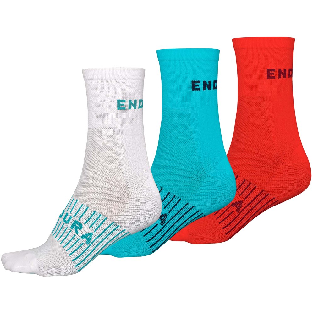 Produktbild von Endura Damen Coolmax® Race Socken (Dreierpack) - pazifik blau/weiß/rot