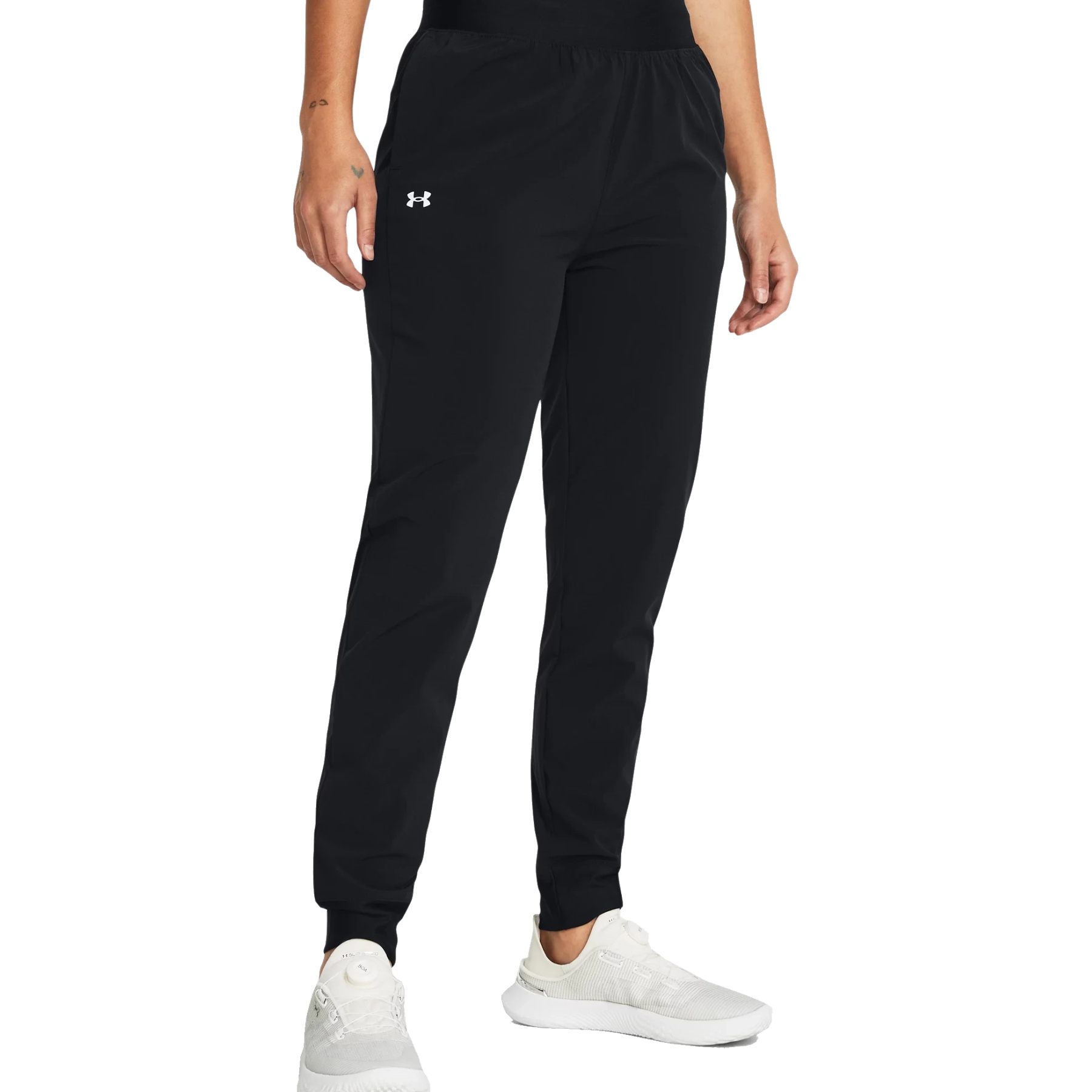 Productfoto van Under Armour UA Rival High-Rise Woven Broek Dames - Zwart/Wit
