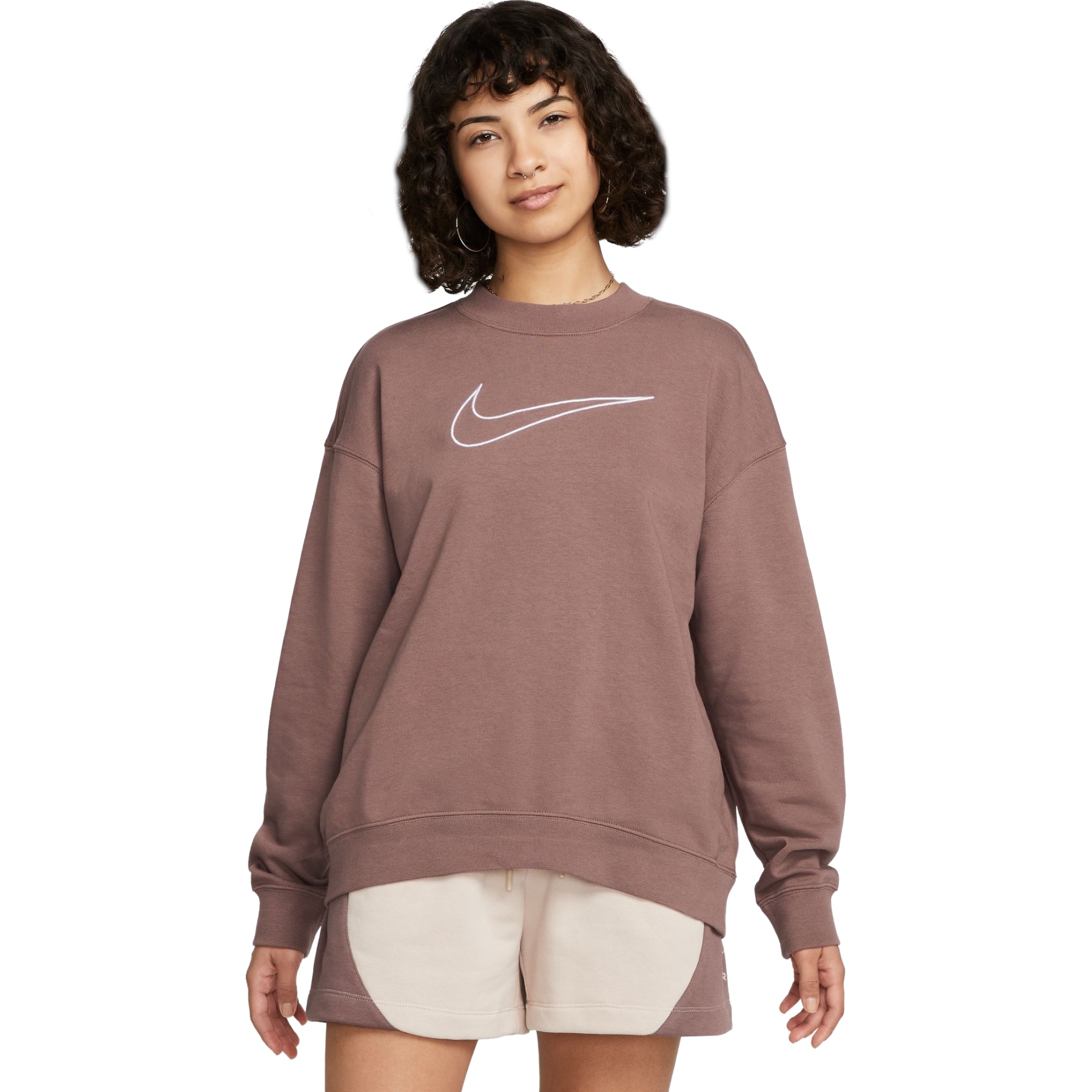 Produktbild von Nike Dri-FIT Get Fit Sweatshirt mit Grafik und Rundhalsausschnitt für Damen - plum eclipse/white DQ5542-291