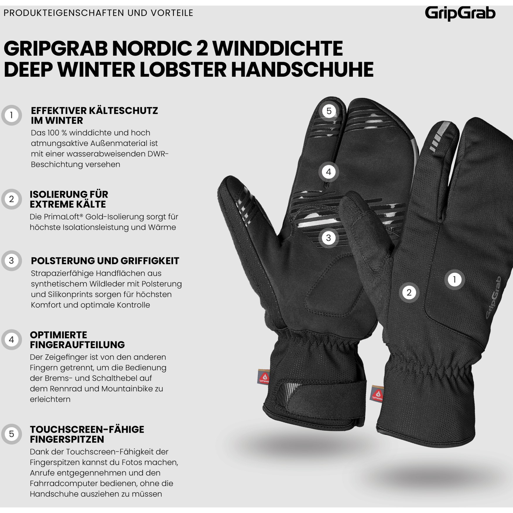 GripGrab Nordic 2 Windproof Deep Winter Lobster Gloves - black
