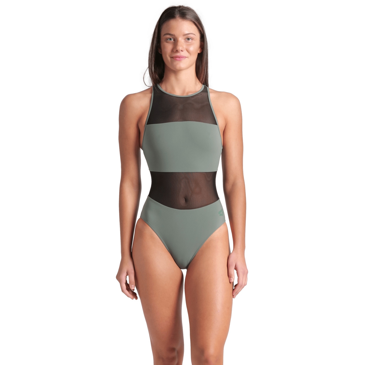 Image of arena Feel Mesh Panel Vent Back Swimsuit Women - Sage