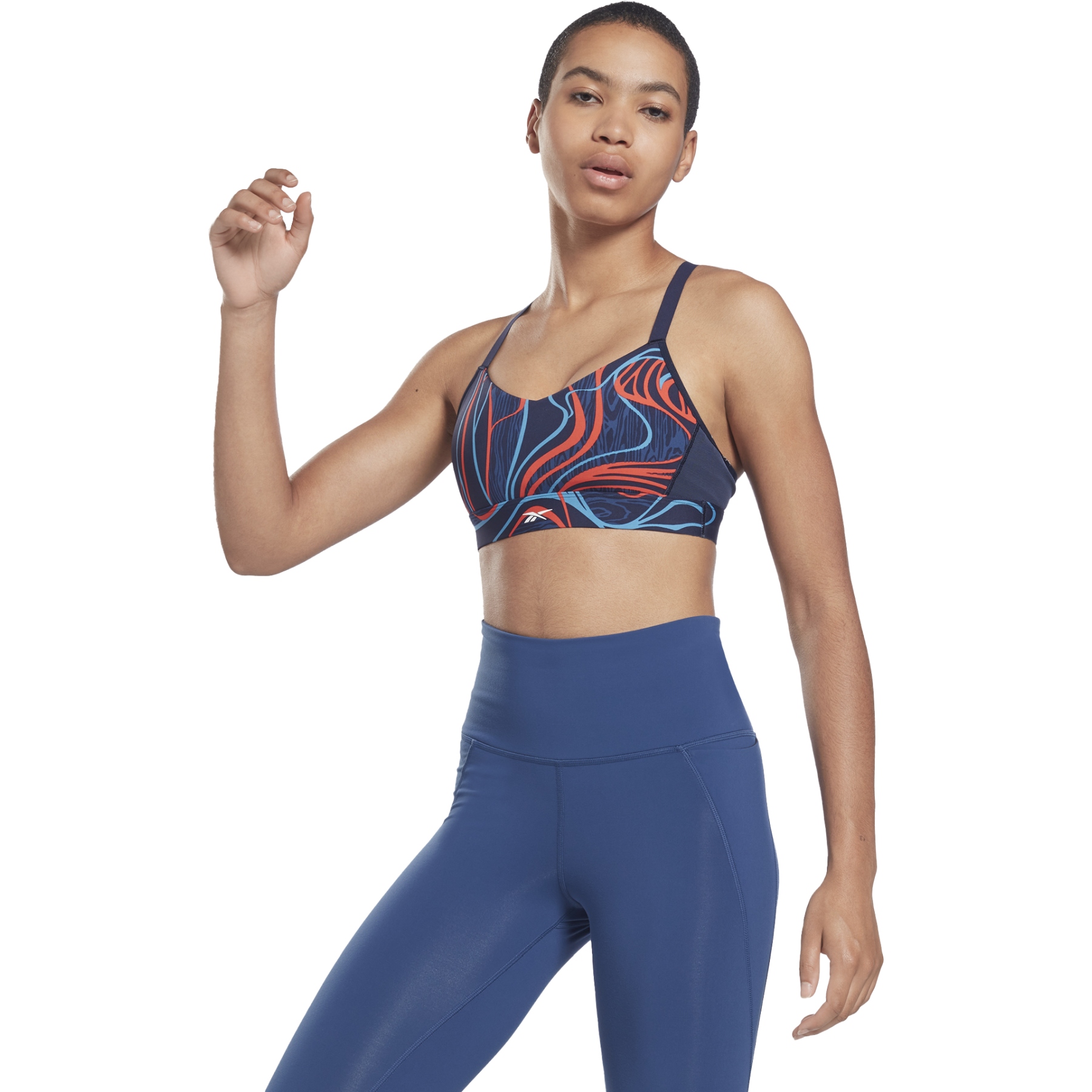 Picture of Reebok Lux Nature Grown Print Strappy Sports Bra Women - vector navy