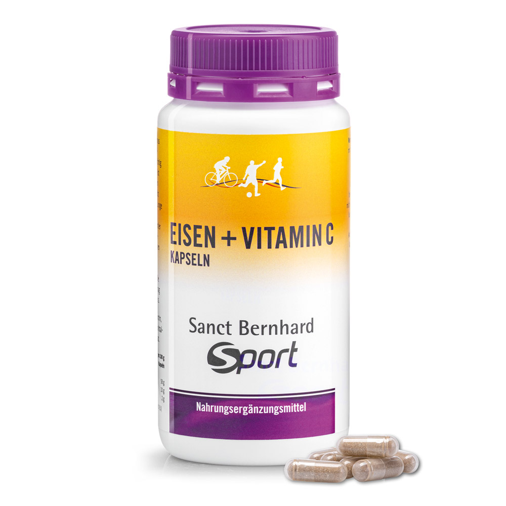 Productfoto van Sanct Bernhard Sport IJzer-Vitamine C-Capsules - Voedingssupplement - 180 stuks.