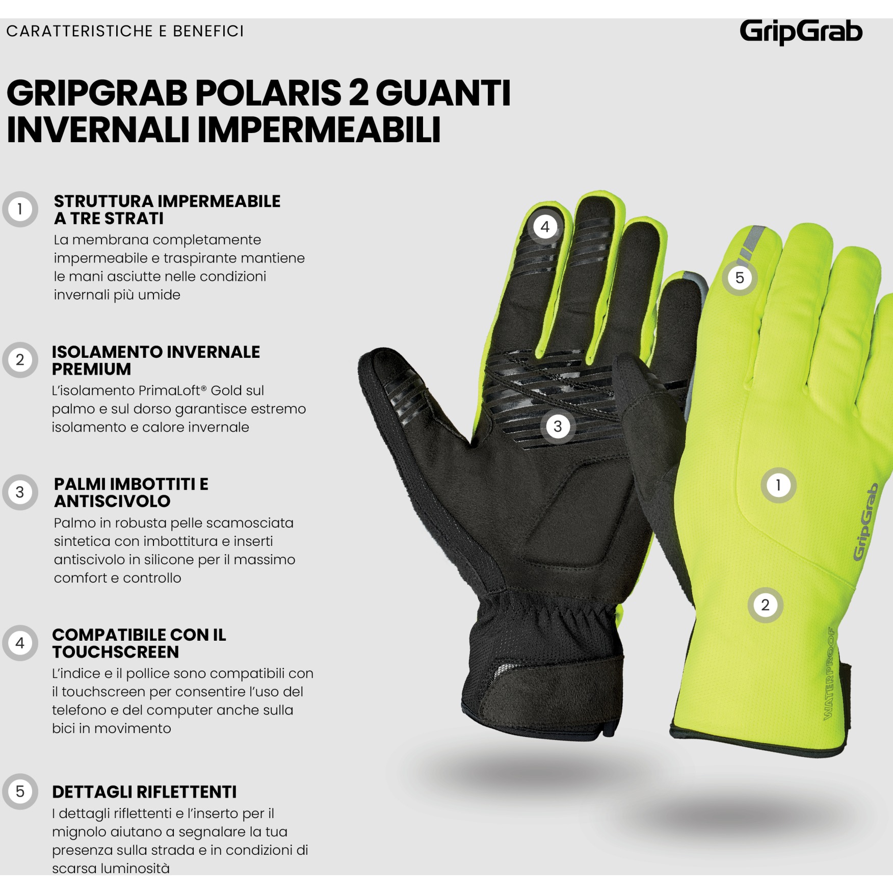 GripGrab Polaris 2 Waterproof Winter Gloves - yellow hi-vis