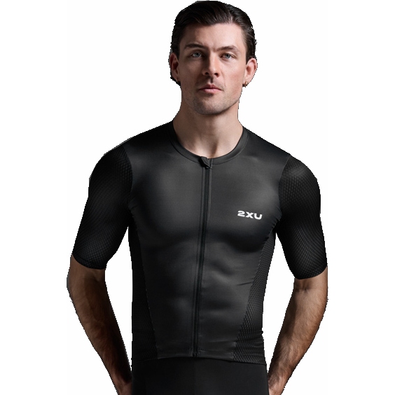 Productfoto van 2XU Aero Hex Triathlon Top Heren - zwart/wit