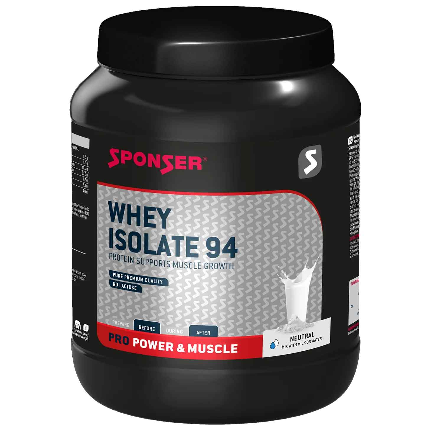 Produktbild von SPONSER Whey Isolate 94 Neutral - Eiweiß-Getränkepulver - 850g