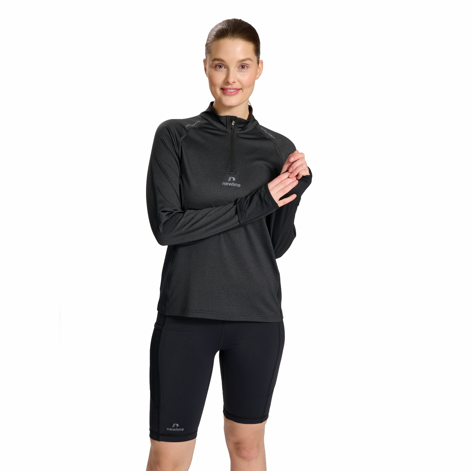 Productfoto van Newline Mesa 1/2 Zip Dames Shirt met Lange Mouwen - black melange