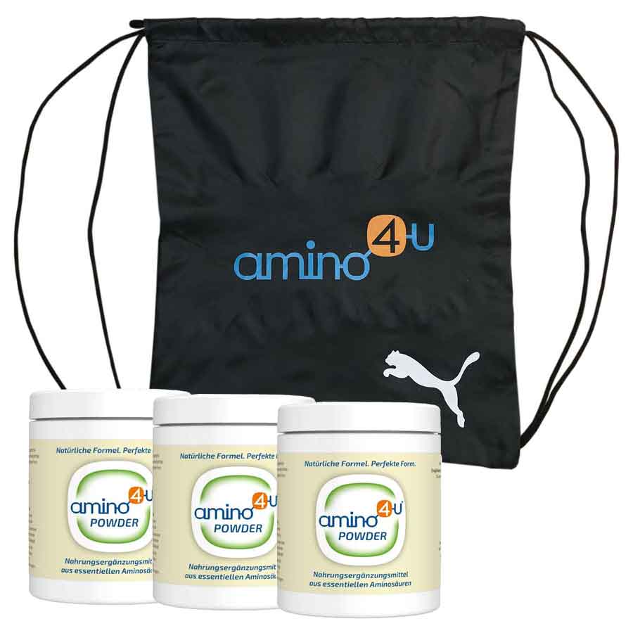 Productfoto van amino4u Powder - Voedingssupplement - 3x120g + PUMA Gymtas