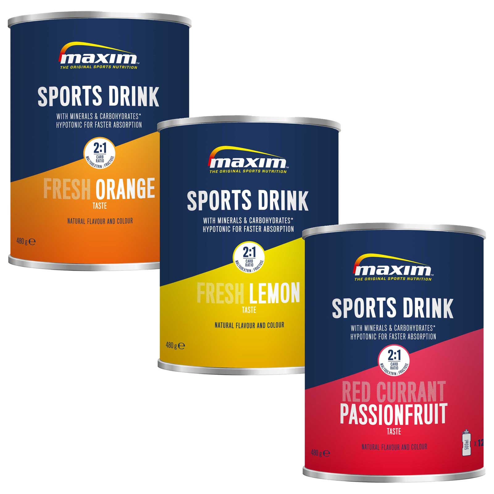 Produktbild von Maxim Sports Drink - Hypotonisches Kohlenhydrat-Getränkepulver - 480g Dose