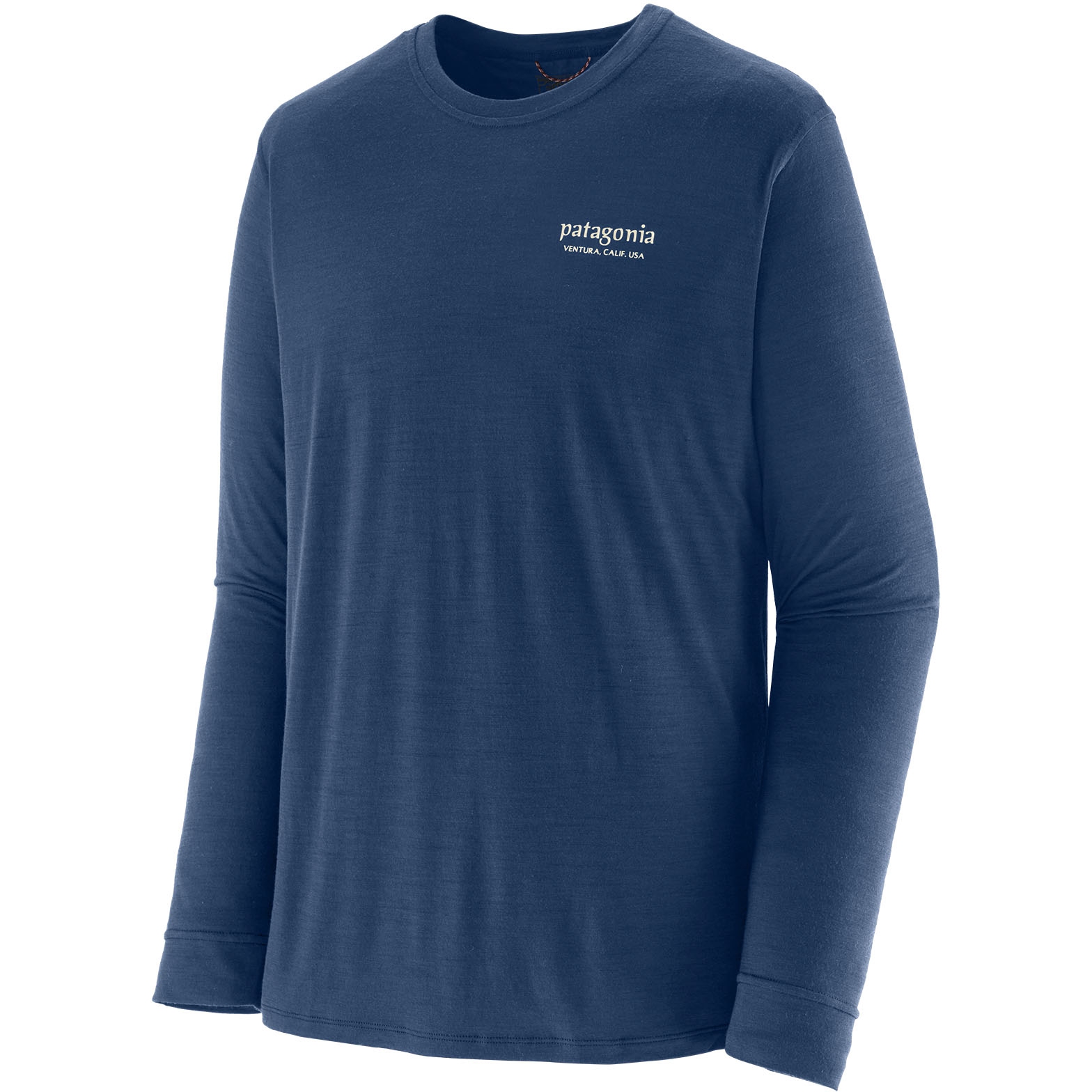 Мужская рубашка с длинным рукавом Patagonia Capilene Cool из мериноса с графическим принтом - Heritage Header: Clement Blue синий