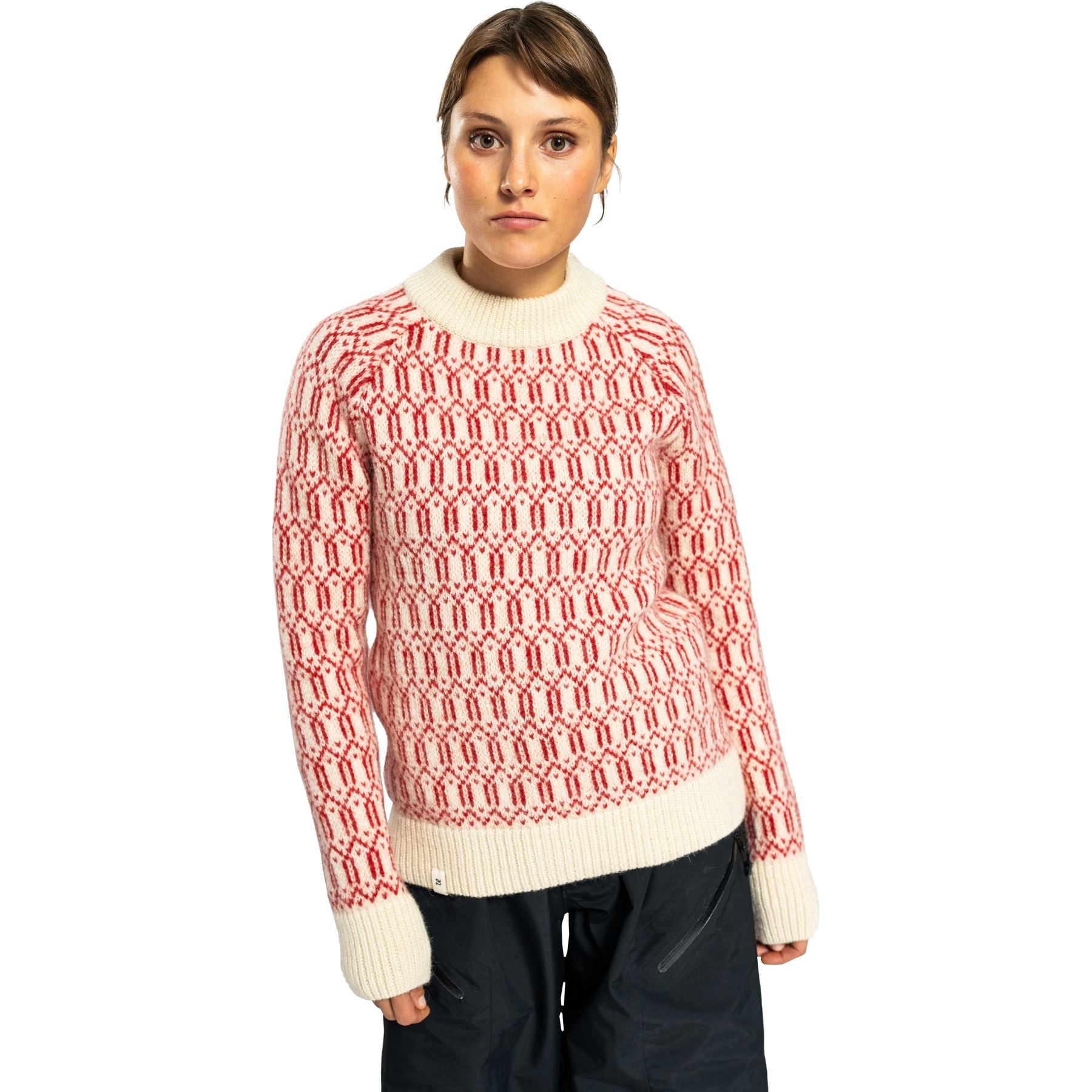 Productfoto van Ulvang Echo Mock Neck Trui Dames - Off White/Chilli Pepper