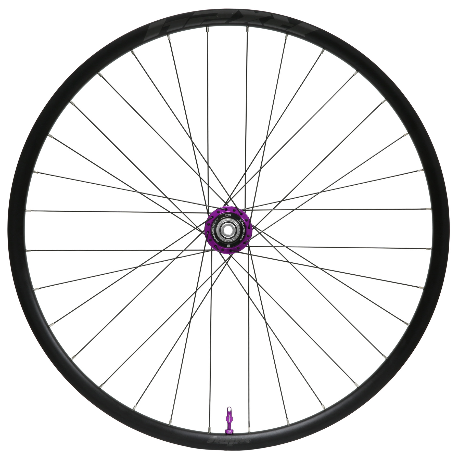 Productfoto van Hope RX24 - Pro 5 Achterwiel - 28&quot; | Clincher | 28 Gaten | Centerlock - 12x142mm - Micro Spline | paars