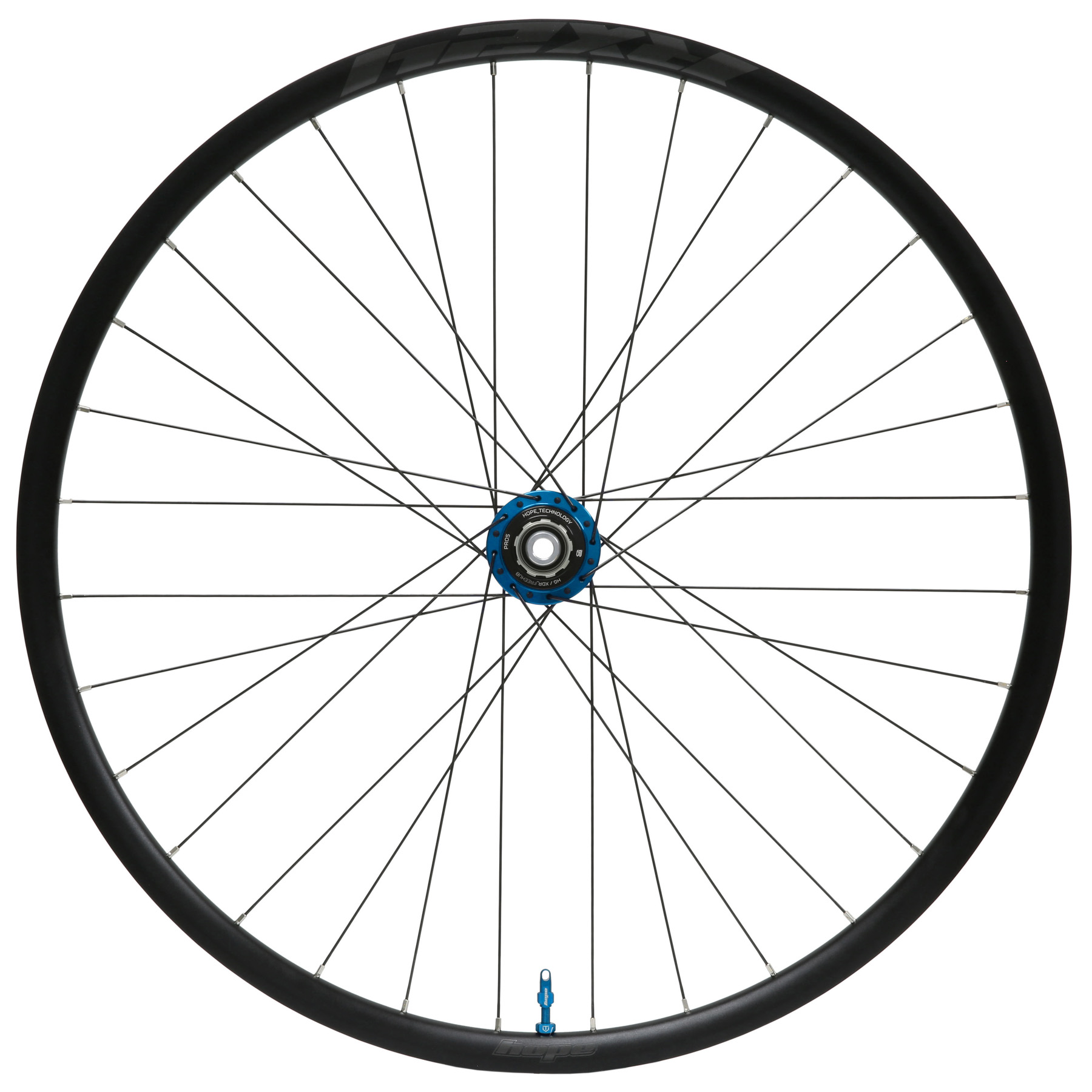 Productfoto van Hope RX24 - Pro 5 Achterwiel - 28&quot; | Clincher | 28 Gaten | Centerlock - 12x142mm - HG | blauw