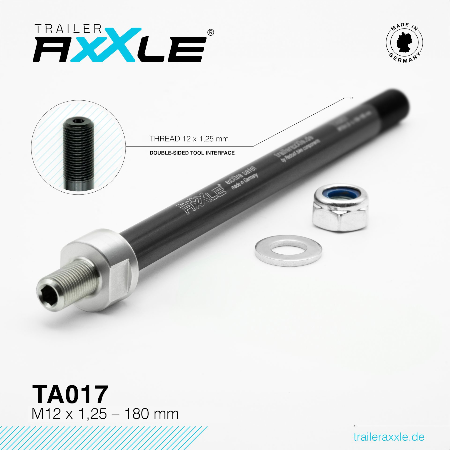Radoxx Components Trailer AxXle Thru Axle 12x148mm 180mm  TA017