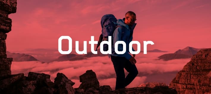 Banner con fondo azul que pone outdoor