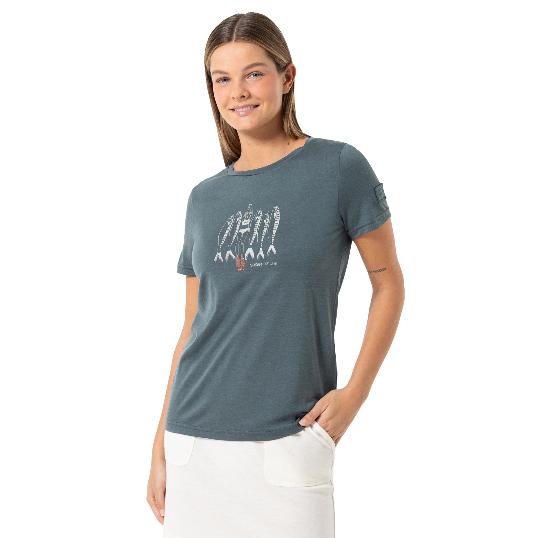 Produktbild von SUPER.NATURAL Copper Sardine Bio T-Shirt Damen - Turbulence Blue/Feather Grey/Copper