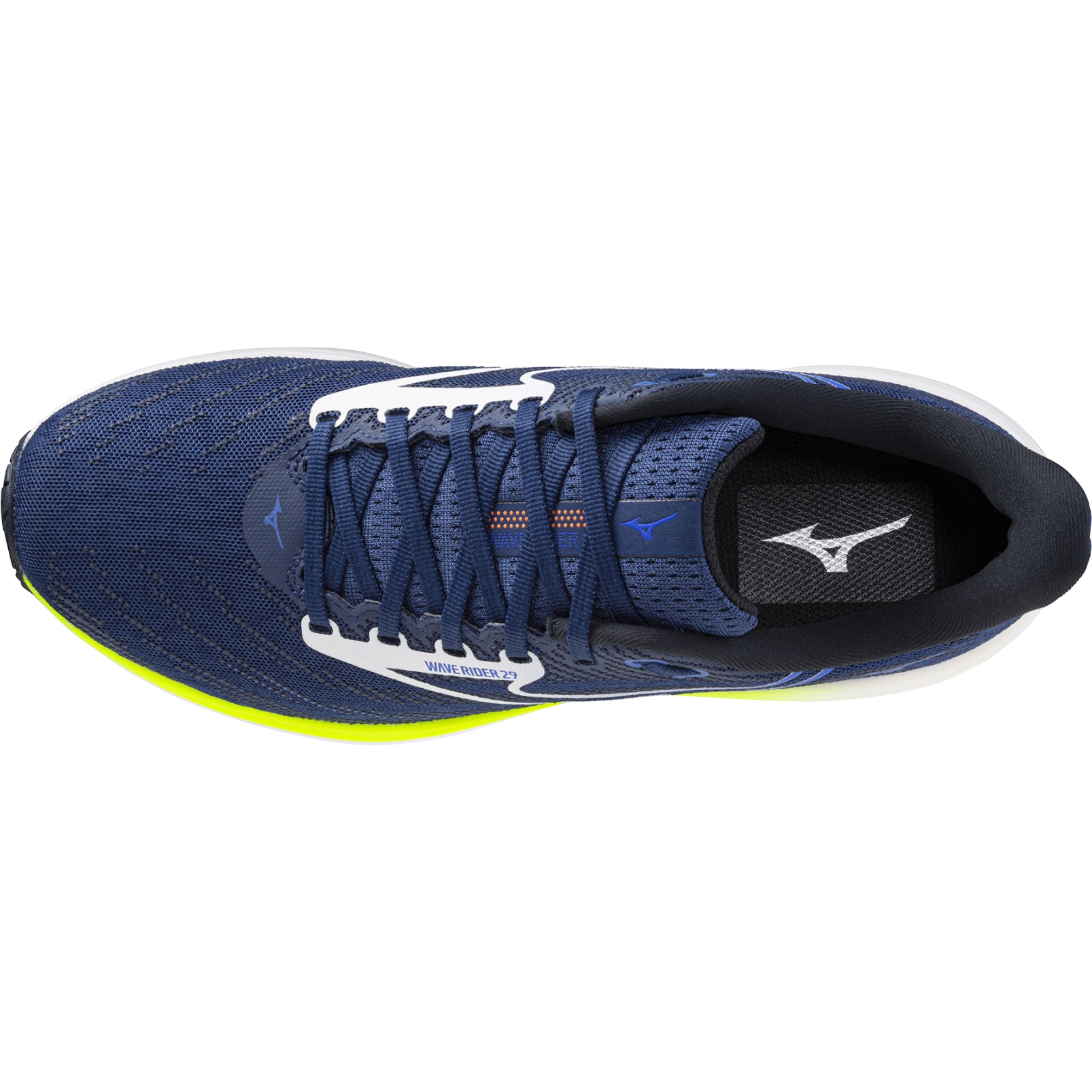NEW MIZUNO men\'s wave rider 29 running shoe in estate blue/white/lightning yello Mizuno Wave Rider 29 Mens Wide Running Shoes – Active Feet main image 3