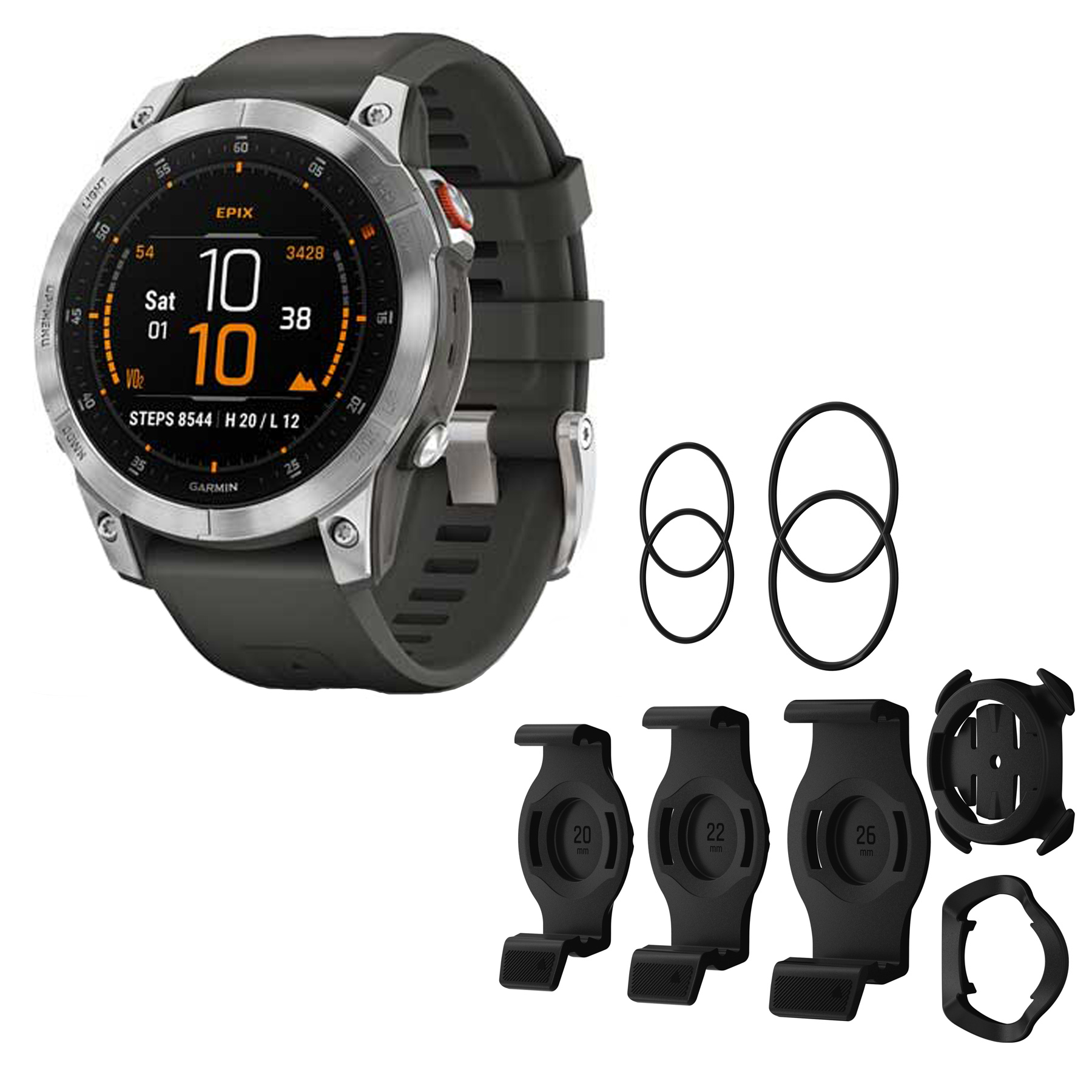 Produktbild von Garmin Epix GPS Smartwatch &amp; QuickFit Fahrradhalterung - schiefergrau/silber