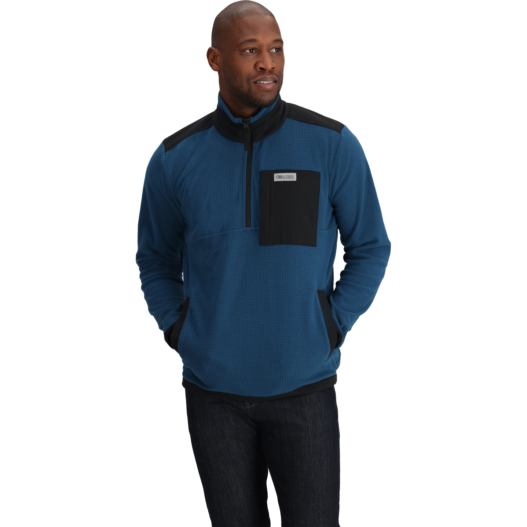 Picture of Outdoor Research Men&#039;s Trail Mix Quarter Zip Pullover - harbor/black