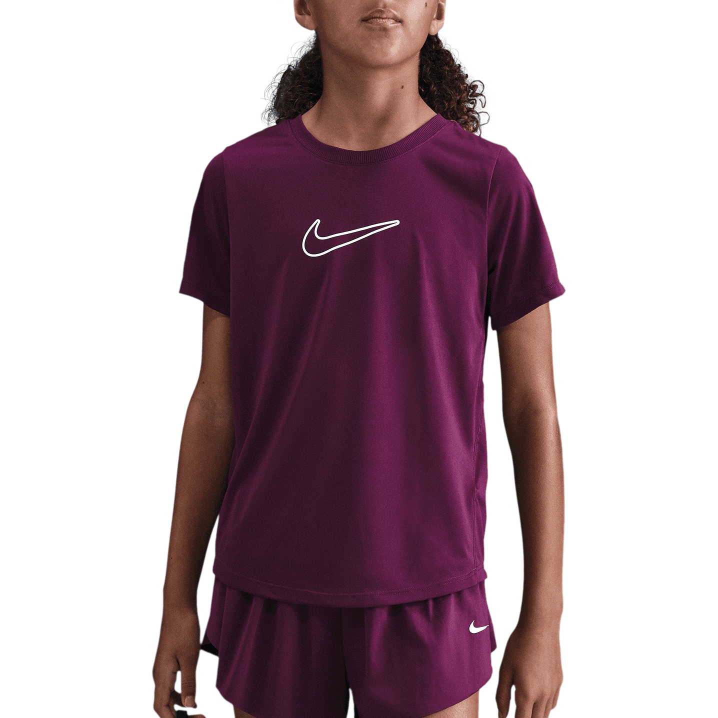 Детский приталенный топ Nike One Dri-FIT с коротким рукавом - бордо/белый FZ5600-610 красный