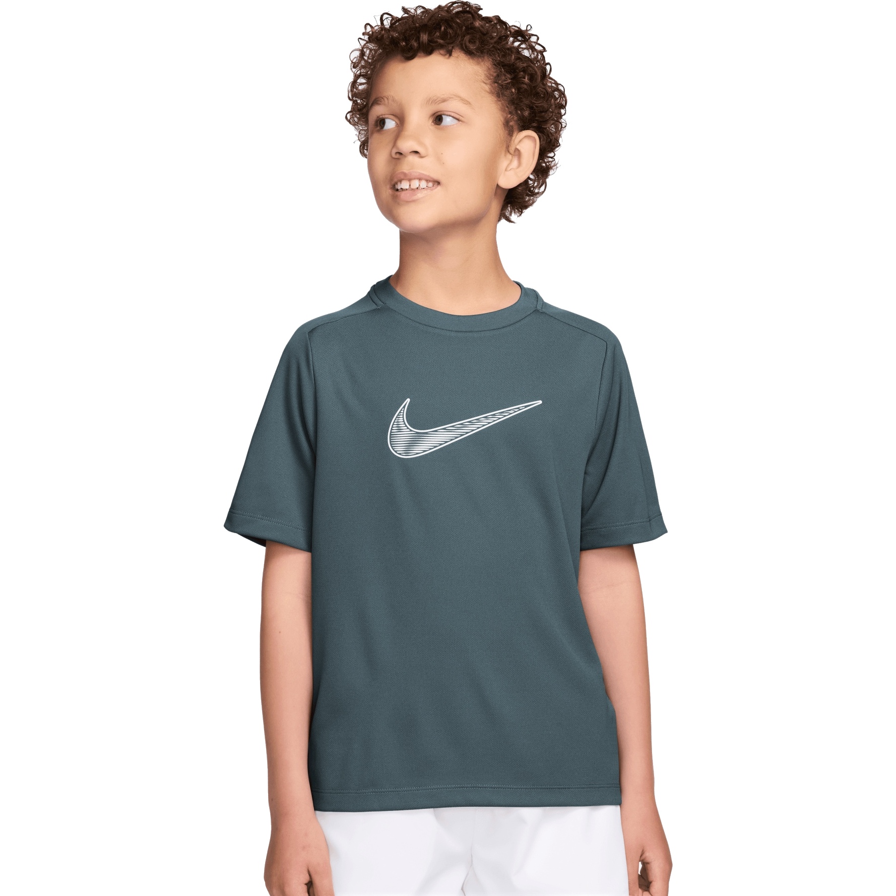 Детский топ с короткими рукавами Nike Multi Dri-FIT - минеральный шифер/белый IF2430-382 синий, зеленый