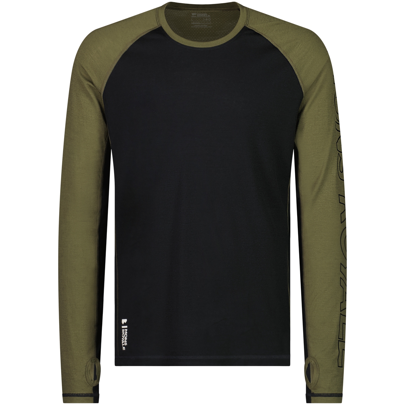 Picture of Mons Royale Temple Merino Air-Con Long Sleeve Men - dark olive / black