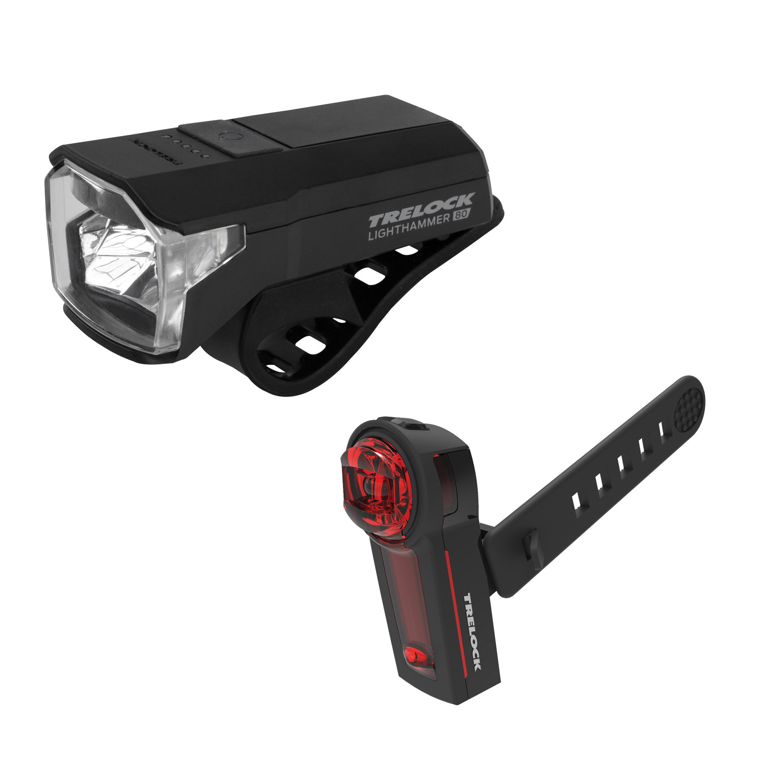 Productfoto van Trelock LS 480 Lighthammer USB + LS 740 Vector Signal - Fietsverlichtingsset