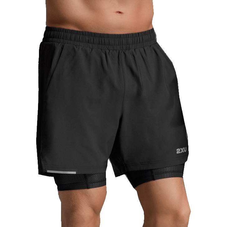 Kuva tuotteesta 2XU Aero Mesh 2-in-1 5&quot; Running Shorts Men - black/silver reflective